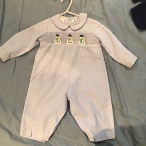 Toddler Boys Snowman Smocked Onesie - Size 9M